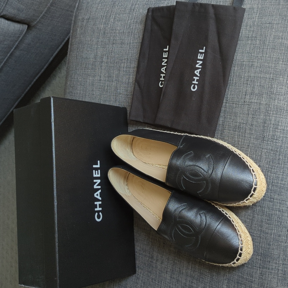 Chanel Black Lambskin Espadrilles Size 39